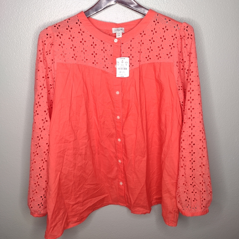J. Crew Factory Coral Eyelet Button-Front Blouse